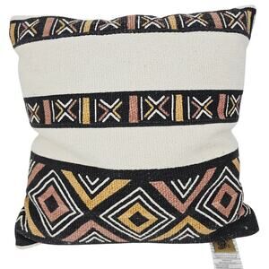 Boho kilim Geometric Tribal Accent lumbar Coach Pillow 18x18" Cream Beige Black